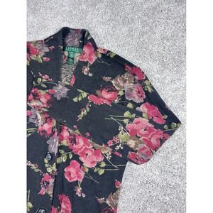 Lauren Ralph Lauren Floral Print Silk Cotton Blend Button Up Cardigan Sweater M‎